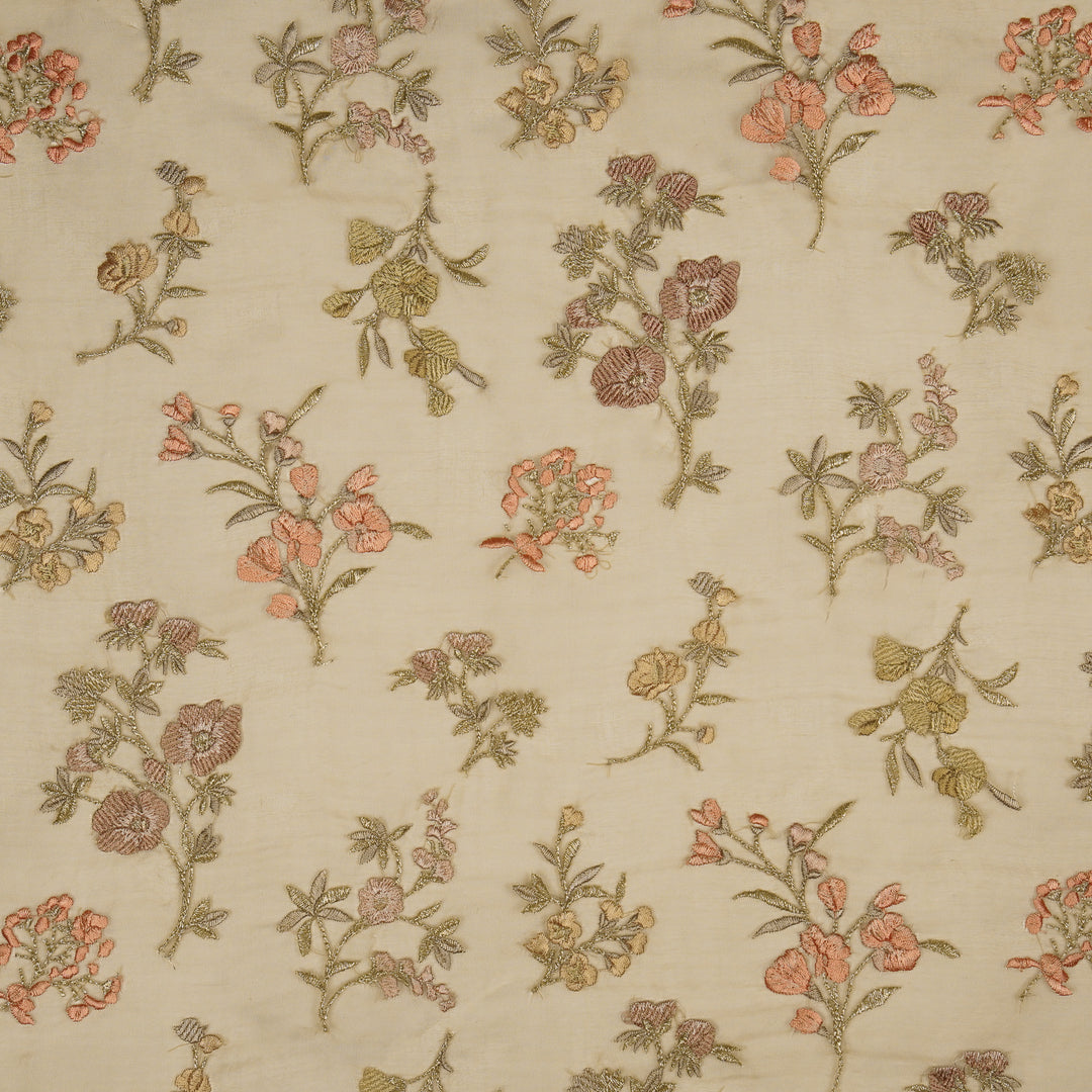 Basira Jaal on Light Mouse Silk Organza Embroidered Fabric