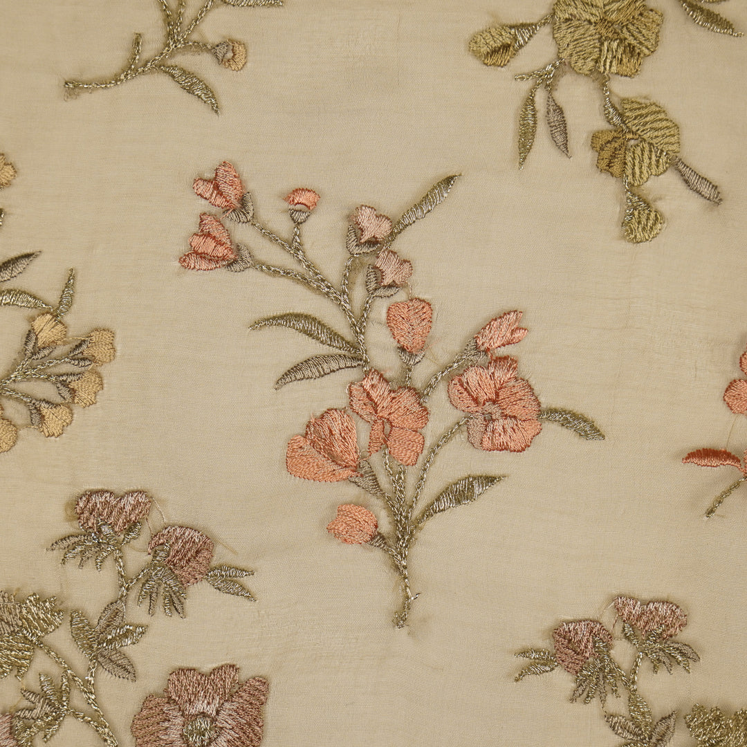 Basira Jaal on Light Mouse Silk Organza Embroidered Fabric