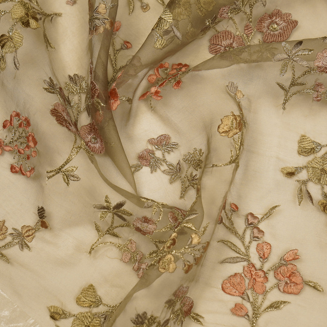 Basira Jaal on Light Mouse Silk Organza Embroidered Fabric