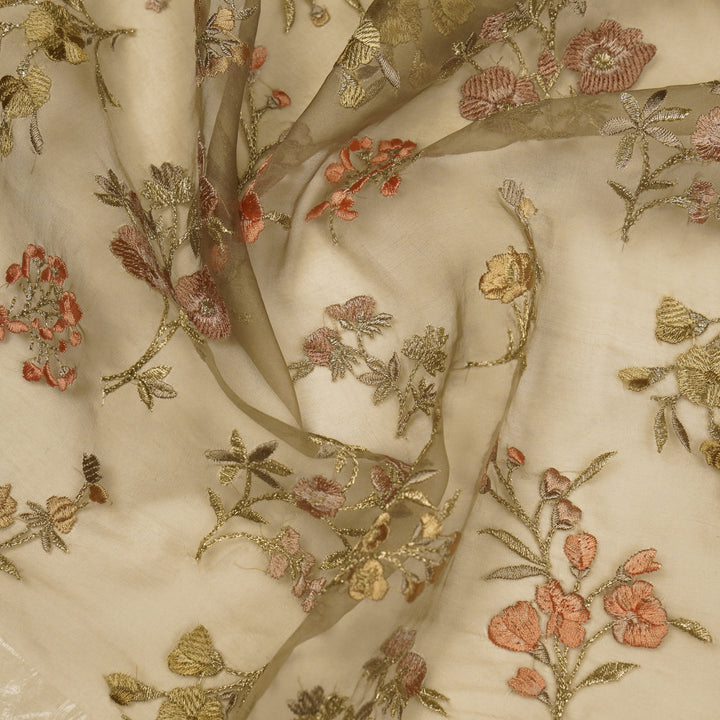 Basira Jaal on Light Mouse Silk Organza Embroidered Fabric