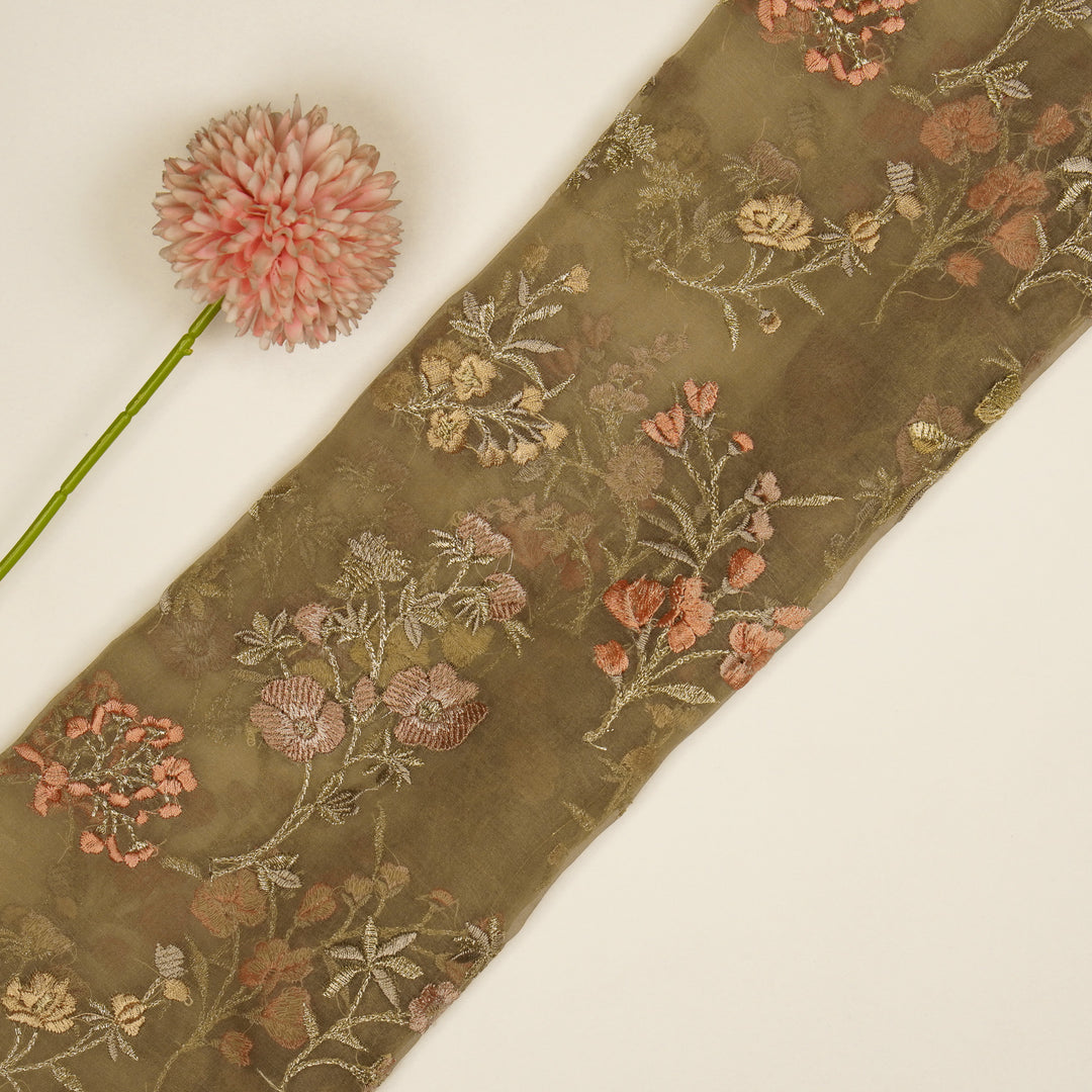 Basira Jaal on Light Mouse Silk Organza Embroidered Fabric