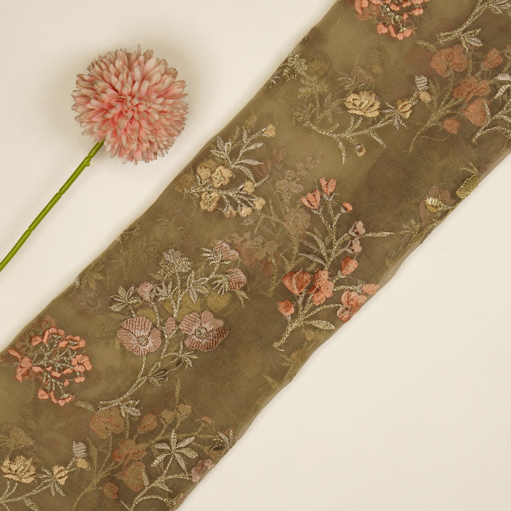 Basira Jaal on Light Mouse Silk Organza Embroidered Fabric
