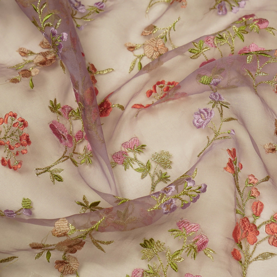 Basira Jaal on Mauve Silk Organza Embroidered Fabric