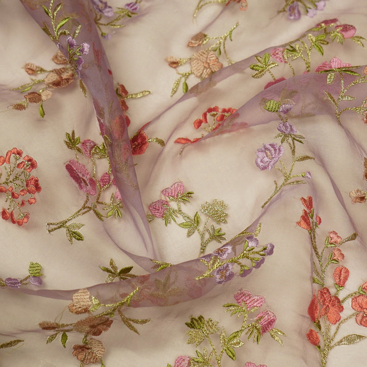 Basira Jaal on Mauve Silk Organza Embroidered Fabric