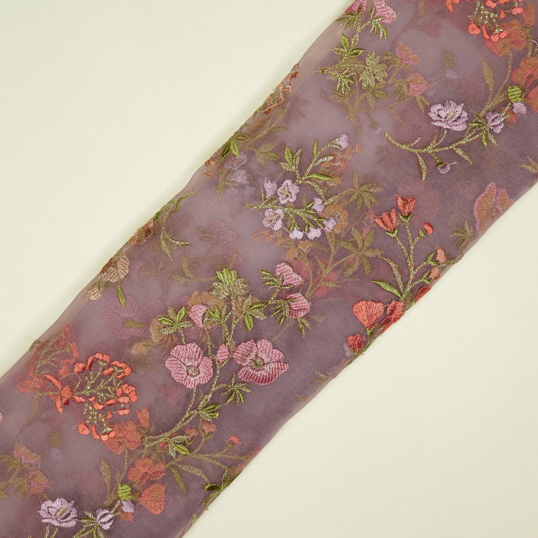 Basira Jaal on Mauve Silk Organza Embroidered Fabric