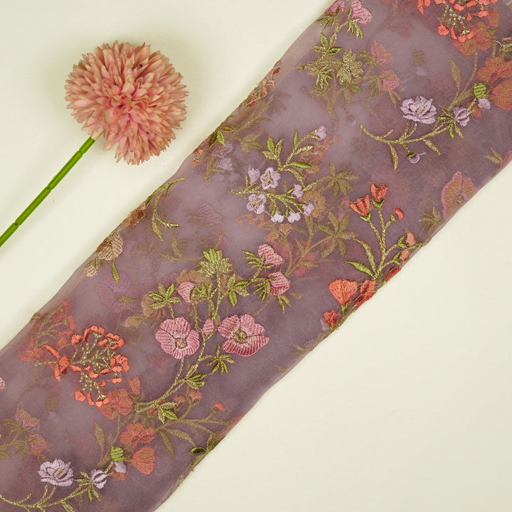 Basira Jaal on Mauve Silk Organza Embroidered Fabric