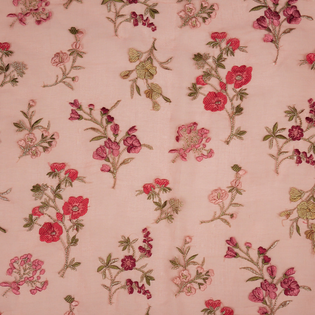 Basira Jaal on Onion Pink Silk Organza Embroidered Fabric