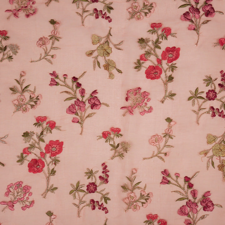 Basira Jaal on Onion Pink Silk Organza Embroidered Fabric