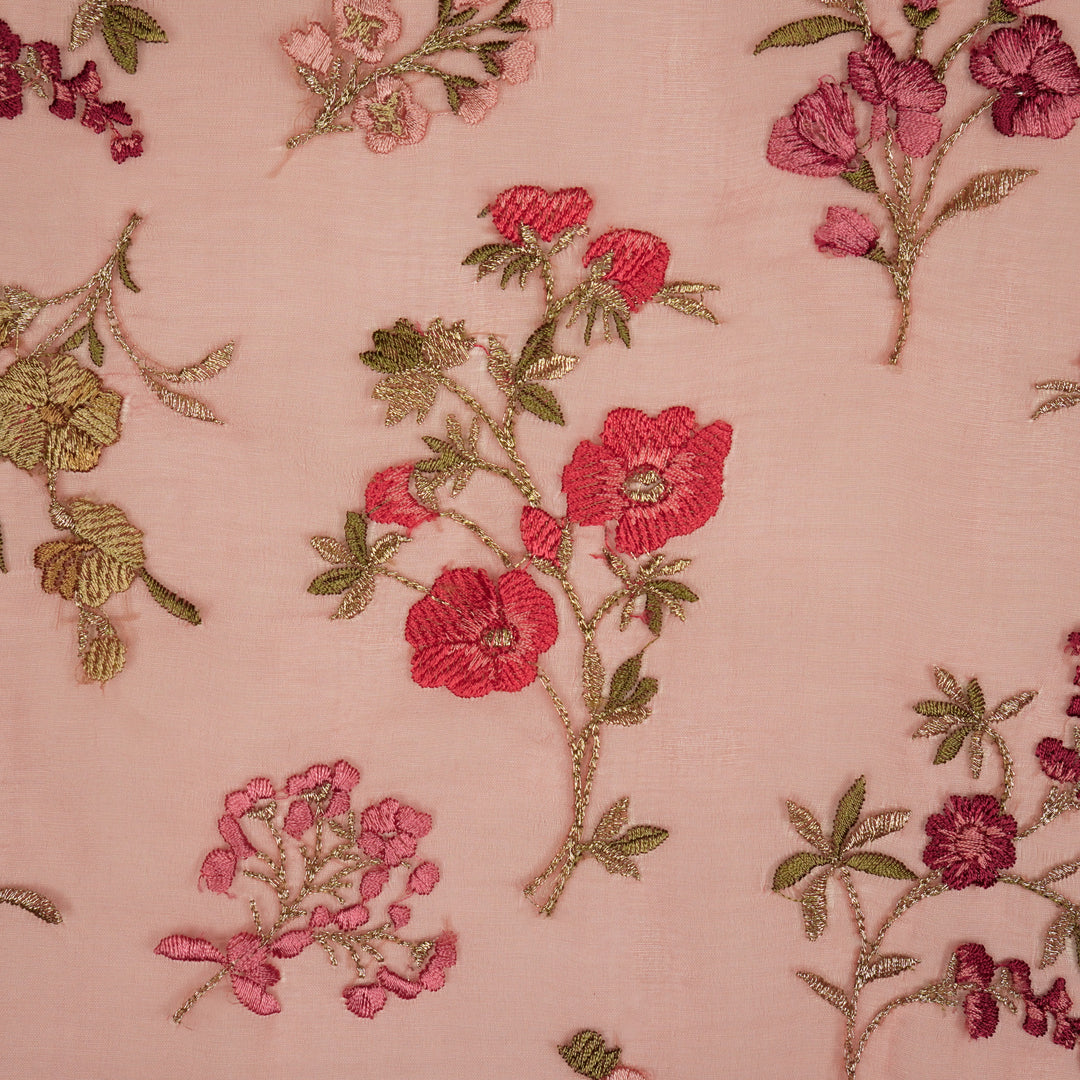 Basira Jaal on Onion Pink Silk Organza Embroidered Fabric