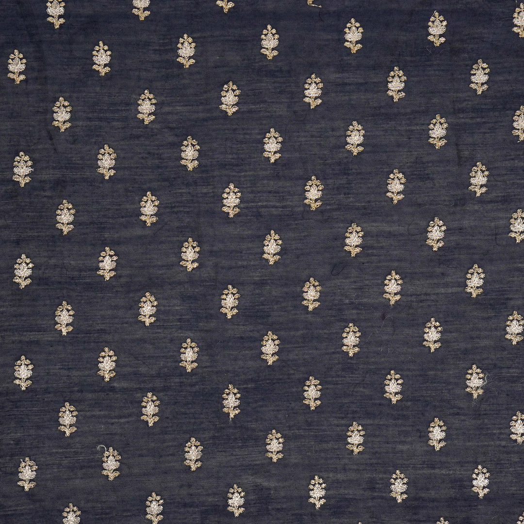 Nurah Buti on Navy Blue Munga Silk Embroidered Fabric