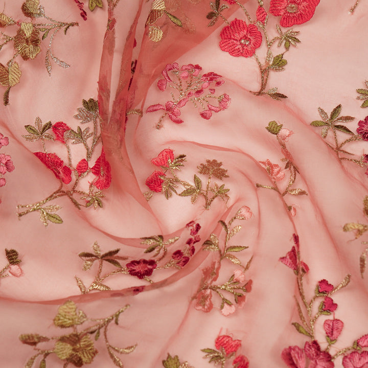 Basira Jaal on Onion Pink Silk Organza Embroidered Fabric