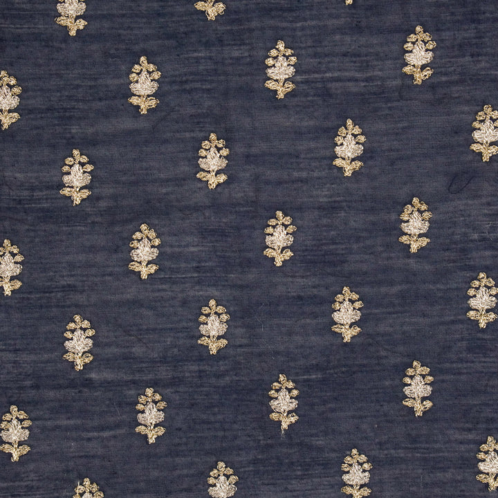 Nurah Buti on Navy Blue Munga Silk Embroidered Fabric