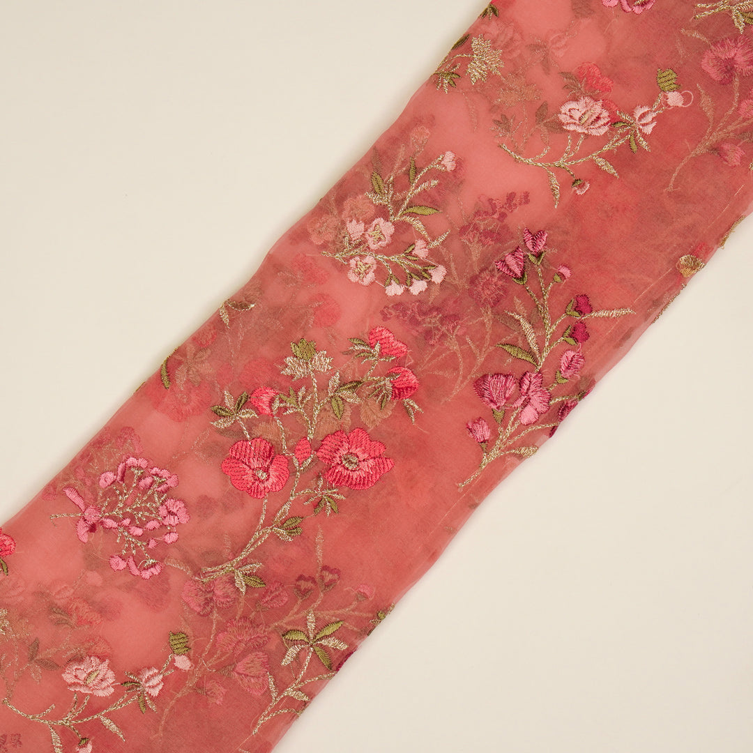 Basira Jaal on Onion Pink Silk Organza Embroidered Fabric