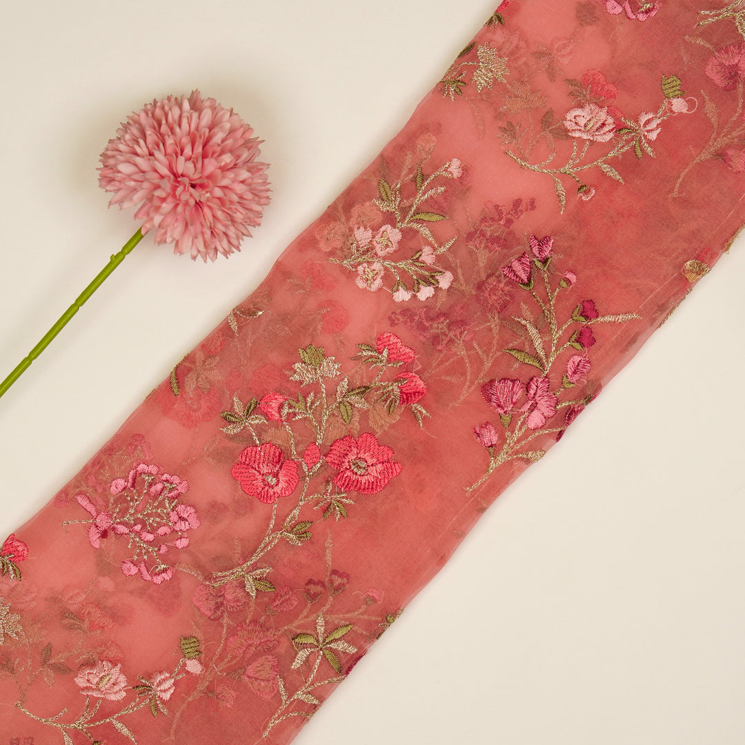 Basira Jaal on Onion Pink Silk Organza Embroidered Fabric