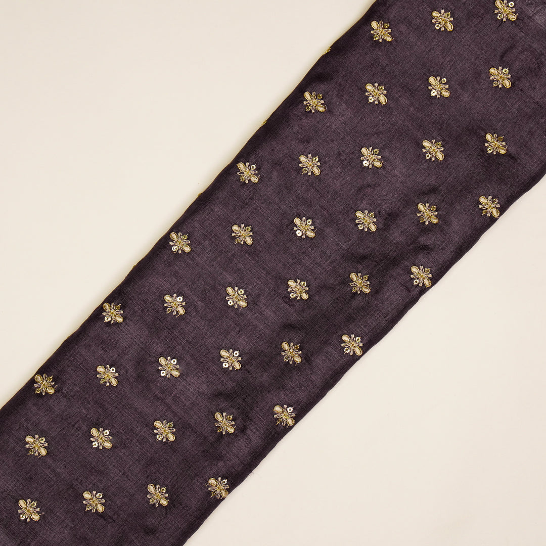 Bindra Buti On Aubergine Tussar Silk Embroidered Fabric