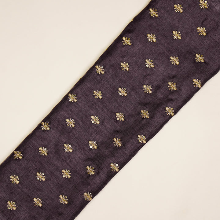 Bindra Buti On Aubergine Tussar Silk Embroidered Fabric