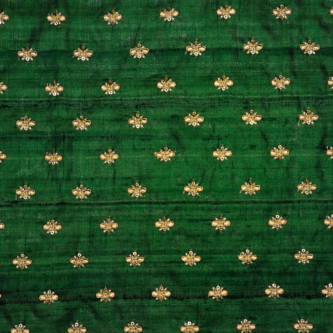 Bindra Buti On Bottole Green Tussar Silk Embroidered Fabric