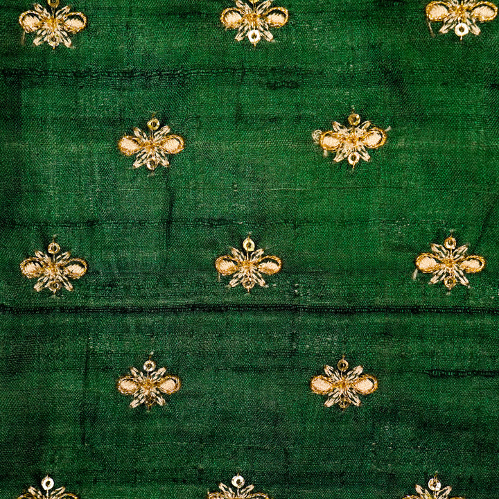 Bindra Buti On Bottole Green Tussar Silk Embroidered Fabric