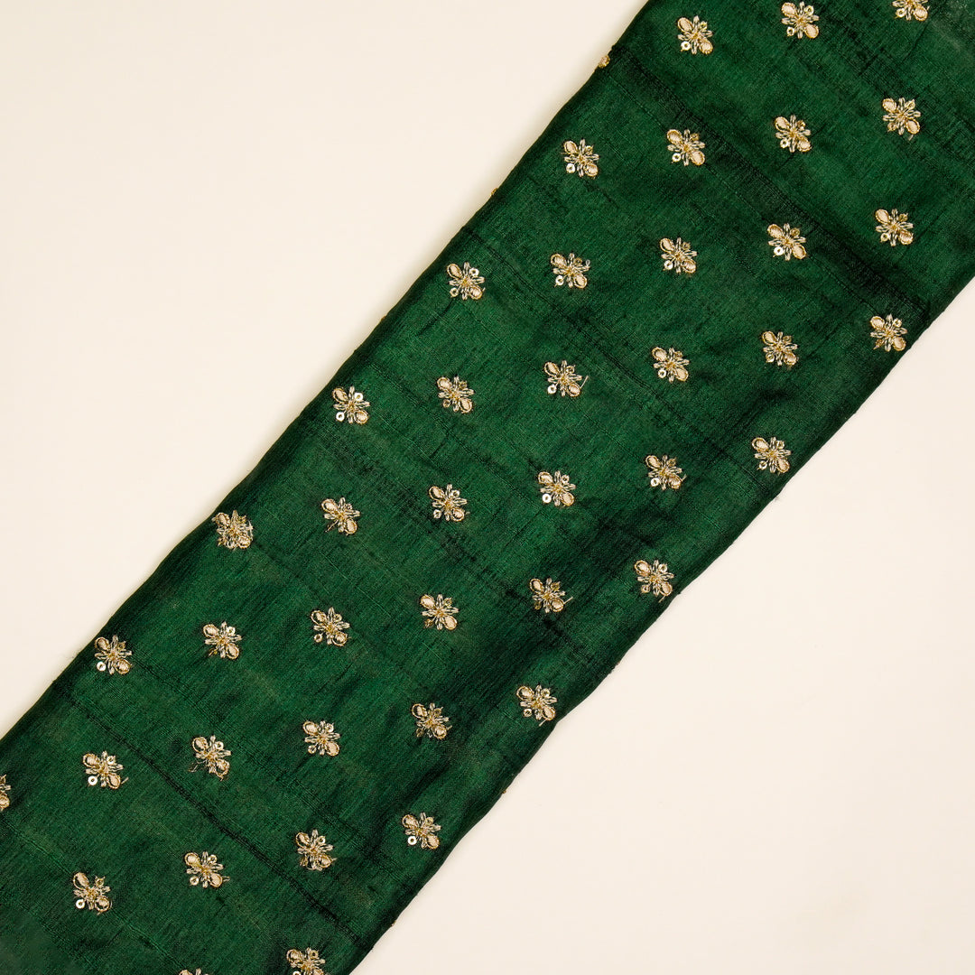 Bindra Buti On Bottole Green Tussar Silk Embroidered Fabric