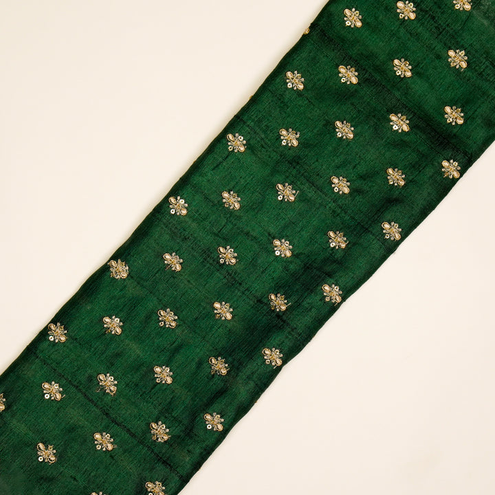 Bindra Buti On Bottole Green Tussar Silk Embroidered Fabric