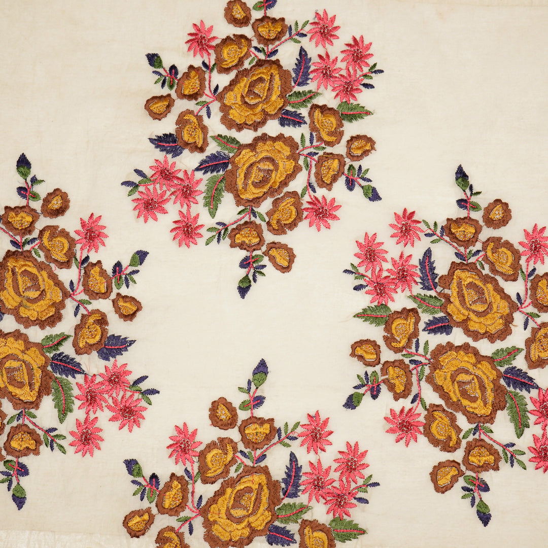 Vasanti Buta on Natural Brown Semi Chanderi Embroidered Fabric