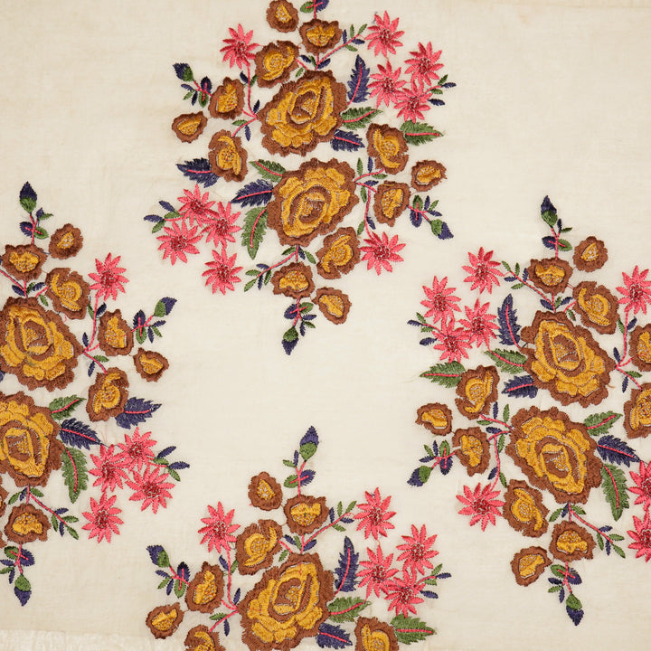 Vasanti Buta on Natural Brown Semi Chanderi Embroidered Fabric