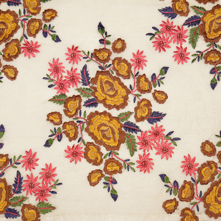 Vasanti Buta on Natural Brown Semi Chanderi Embroidered Fabric