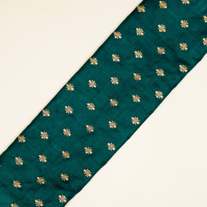 Bindra Buti On Teal Blue Tussar Silk Embroidered Fabric