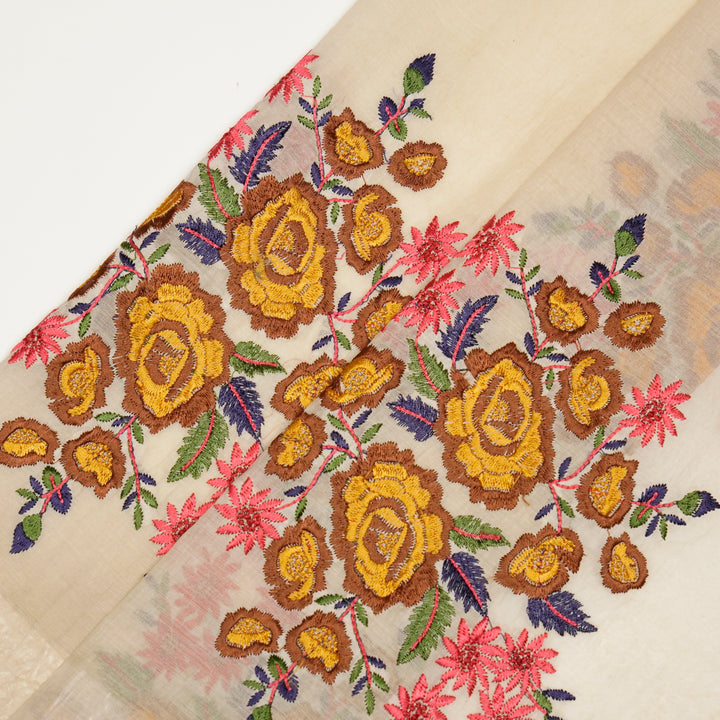 Vasanti Buta on Natural Brown Semi Chanderi Embroidered Fabric