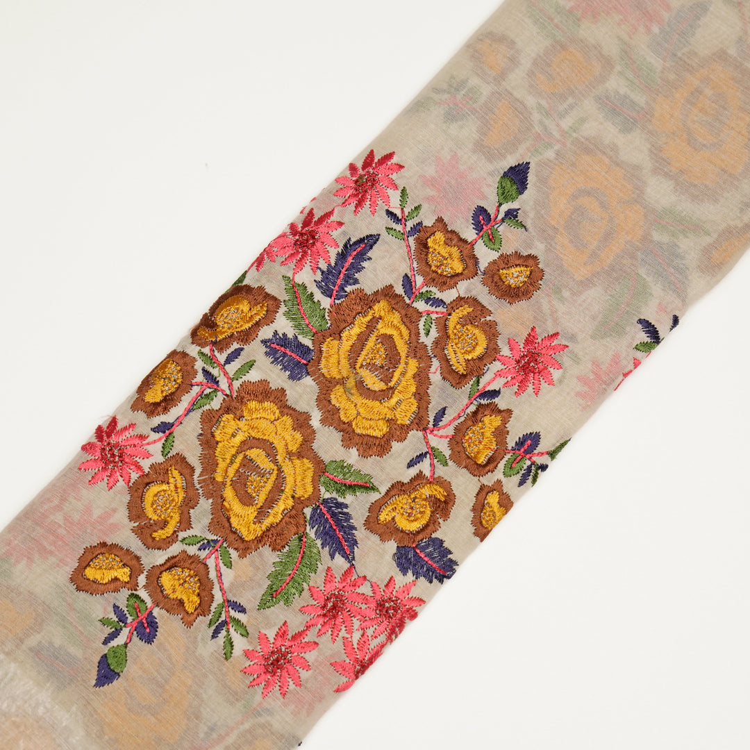 Vasanti Buta on Natural Brown Semi Chanderi Embroidered Fabric