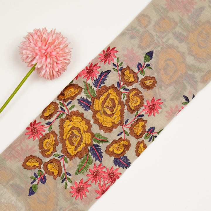 Vasanti Buta on Natural Brown Semi Chanderi Embroidered Fabric