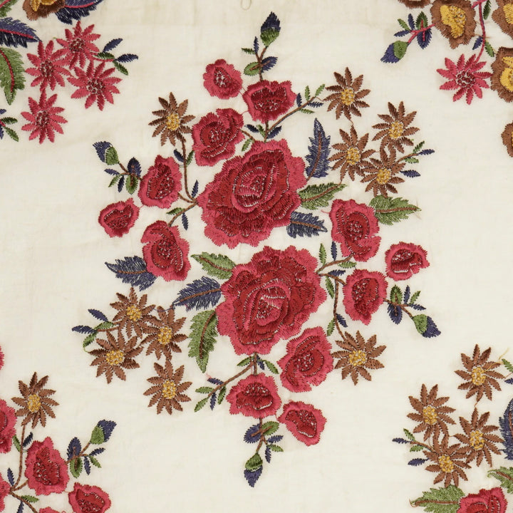 Vasanti Buta on Natural Red Semi Chanderi Embroidered Fabric