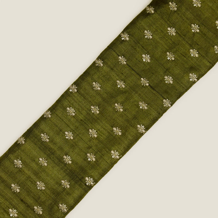 Bindra Buti On Olive Tussar Silk Embroidered Fabric