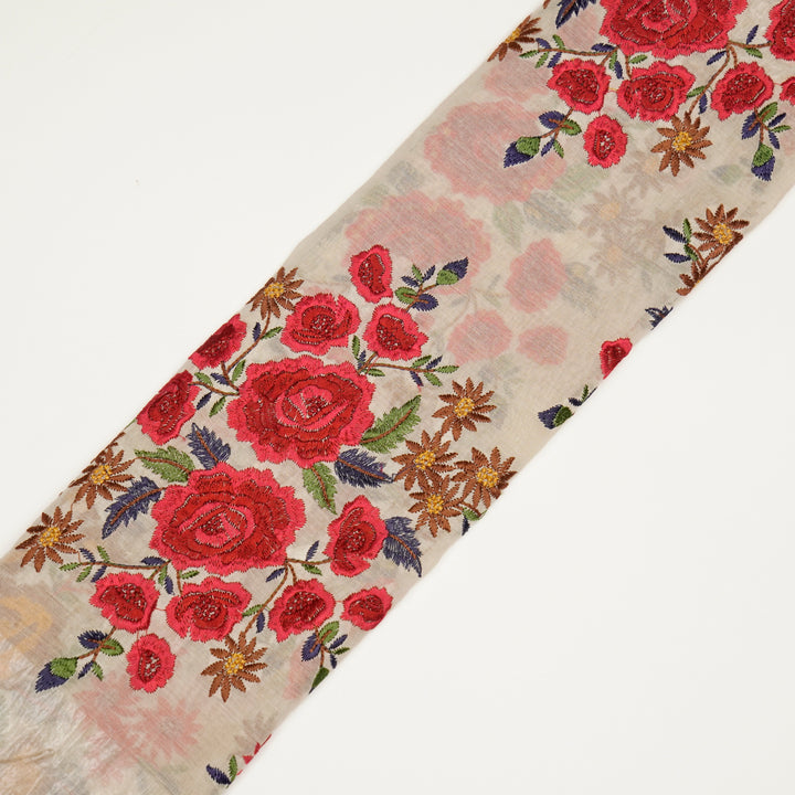 Vasanti Buta on Natural Red Semi Chanderi Embroidered Fabric