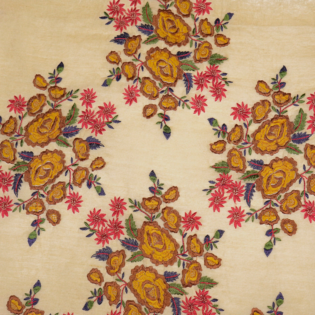 Vasanti Buta on Beige Brown Semi Chanderi Embroidered Fabric