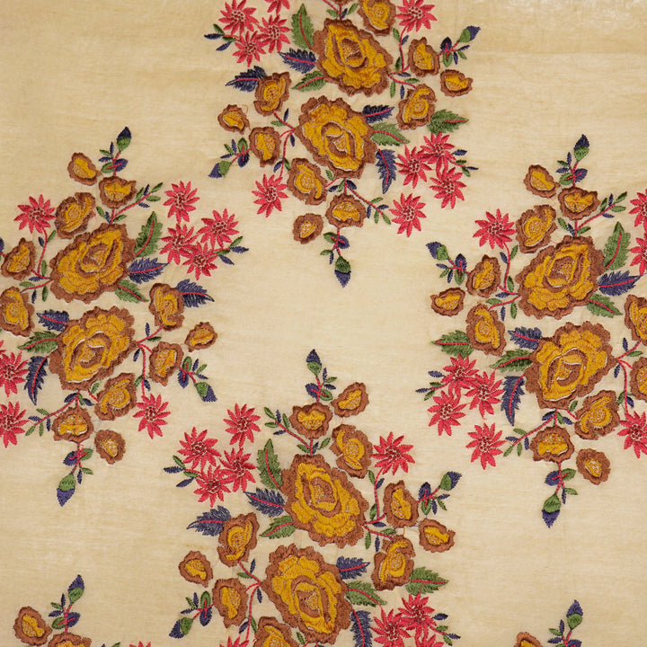 Vasanti Buta on Beige Brown Semi Chanderi Embroidered Fabric