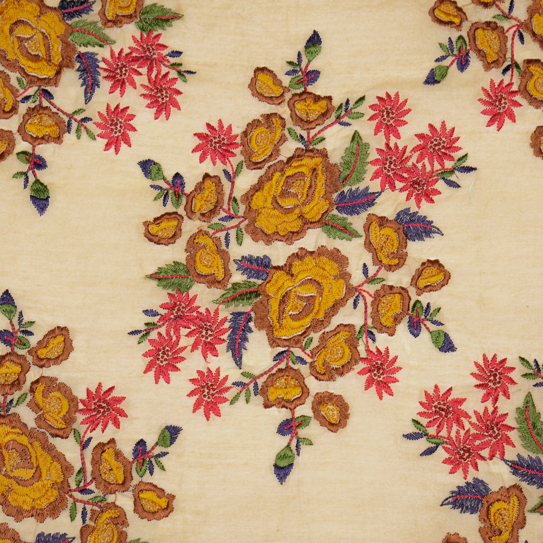 Vasanti Buta on Beige Brown Semi Chanderi Embroidered Fabric