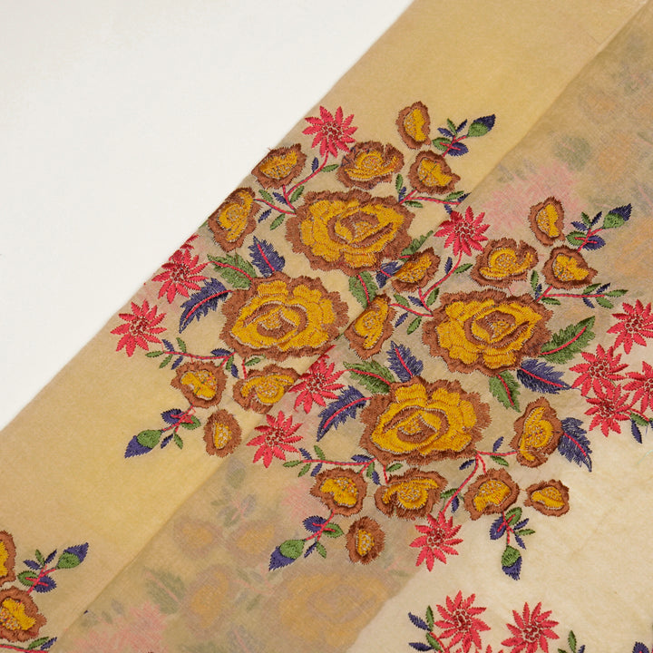 Vasanti Buta on Beige Brown Semi Chanderi Embroidered Fabric