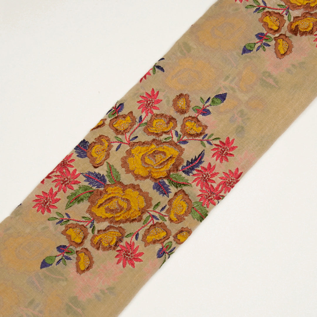 Vasanti Buta on Beige Brown Semi Chanderi Embroidered Fabric