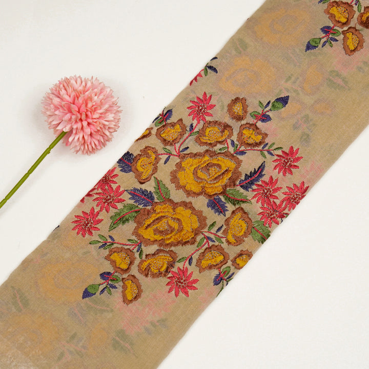 Vasanti Buta on Beige Brown Semi Chanderi Embroidered Fabric