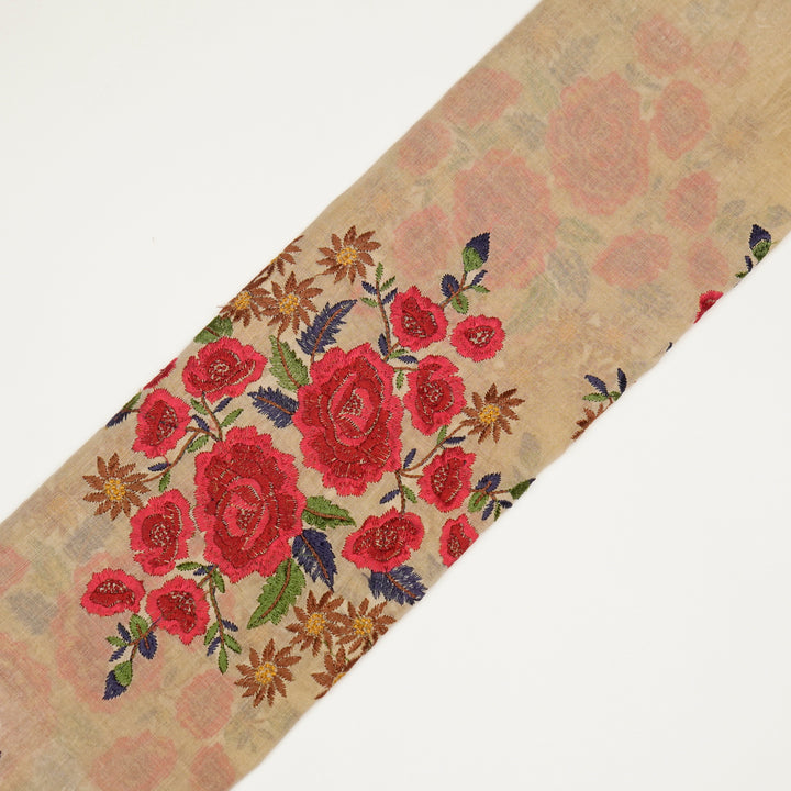 Vasanti Buta on Beige Red Semi Chanderi Embroidered Fabric