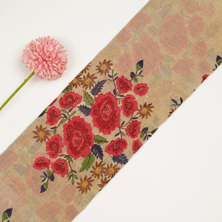 Vasanti Buta on Beige Red Semi Chanderi Embroidered Fabric