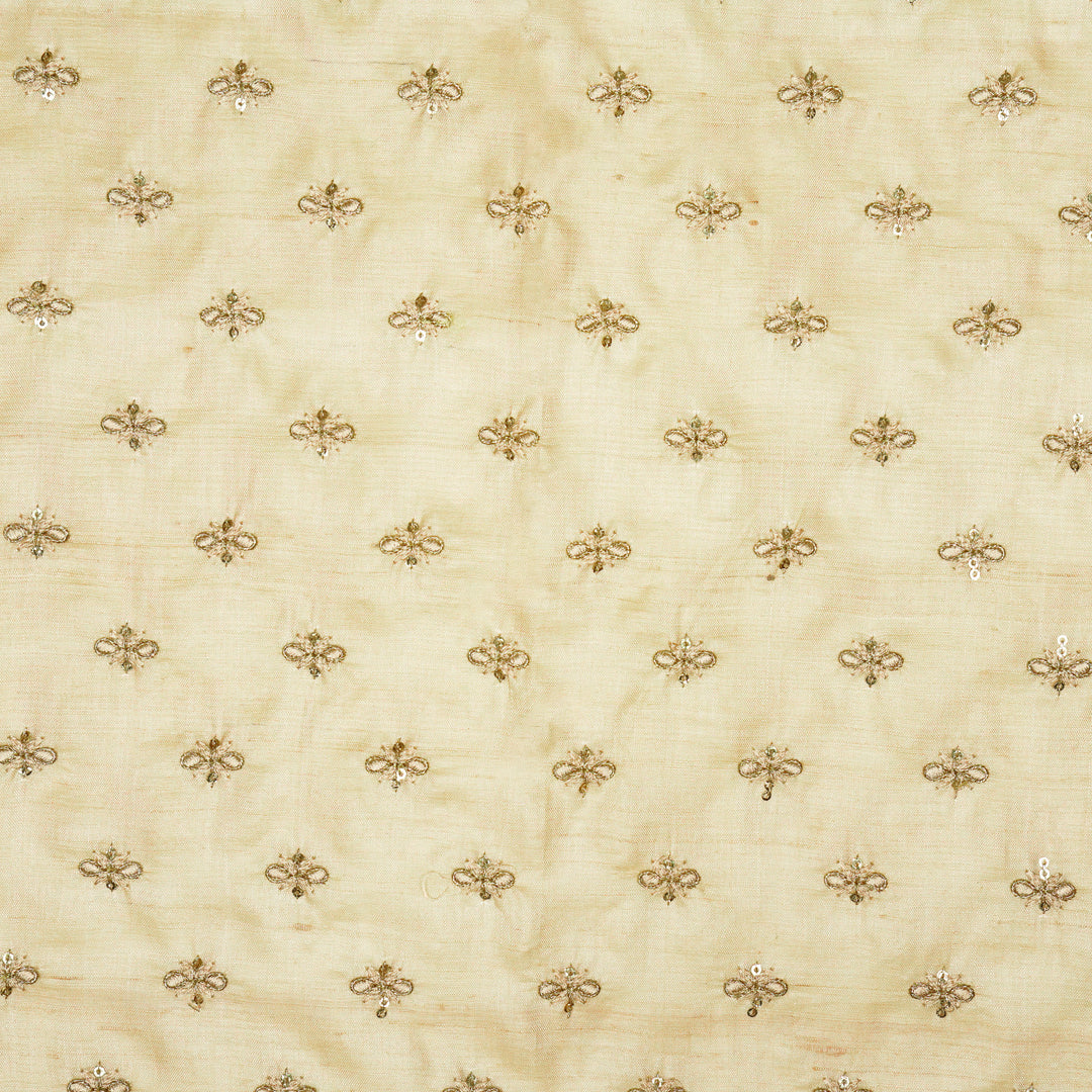 Bindra Buti On Natural Tussar Silk Embroidered Fabric