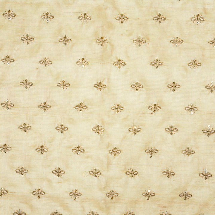 Bindra Buti On Natural Tussar Silk Embroidered Fabric