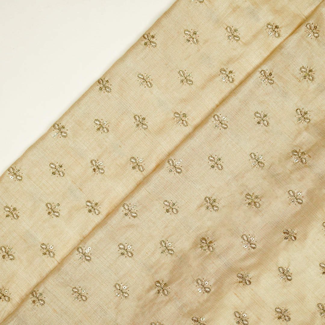 Bindra Buti On Natural Tussar Silk Embroidered Fabric