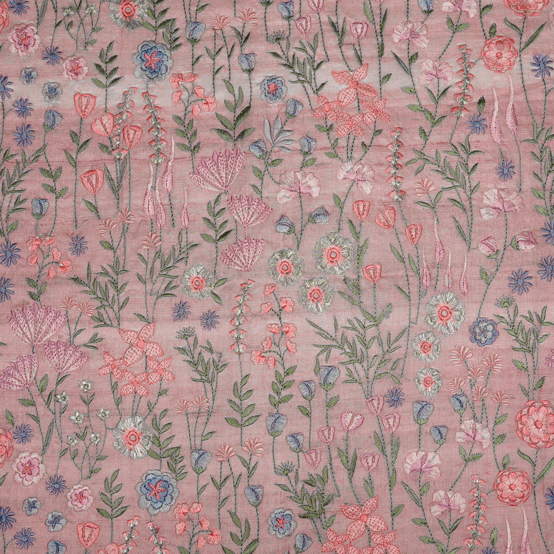 Madhuban Jaal On Lilac Tussar Silk Embroidered Fabric