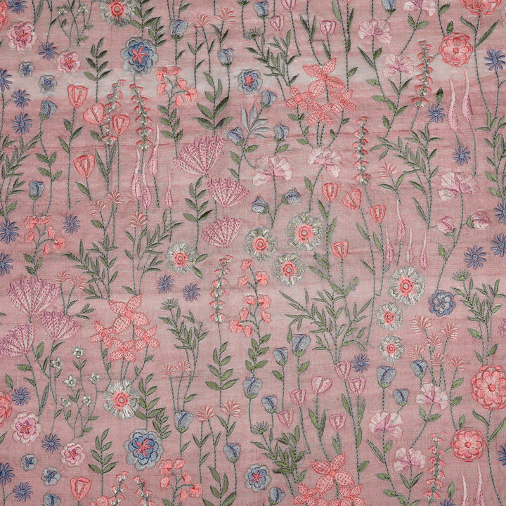 Madhuban Jaal On Lilac Tussar Silk Embroidered Fabric
