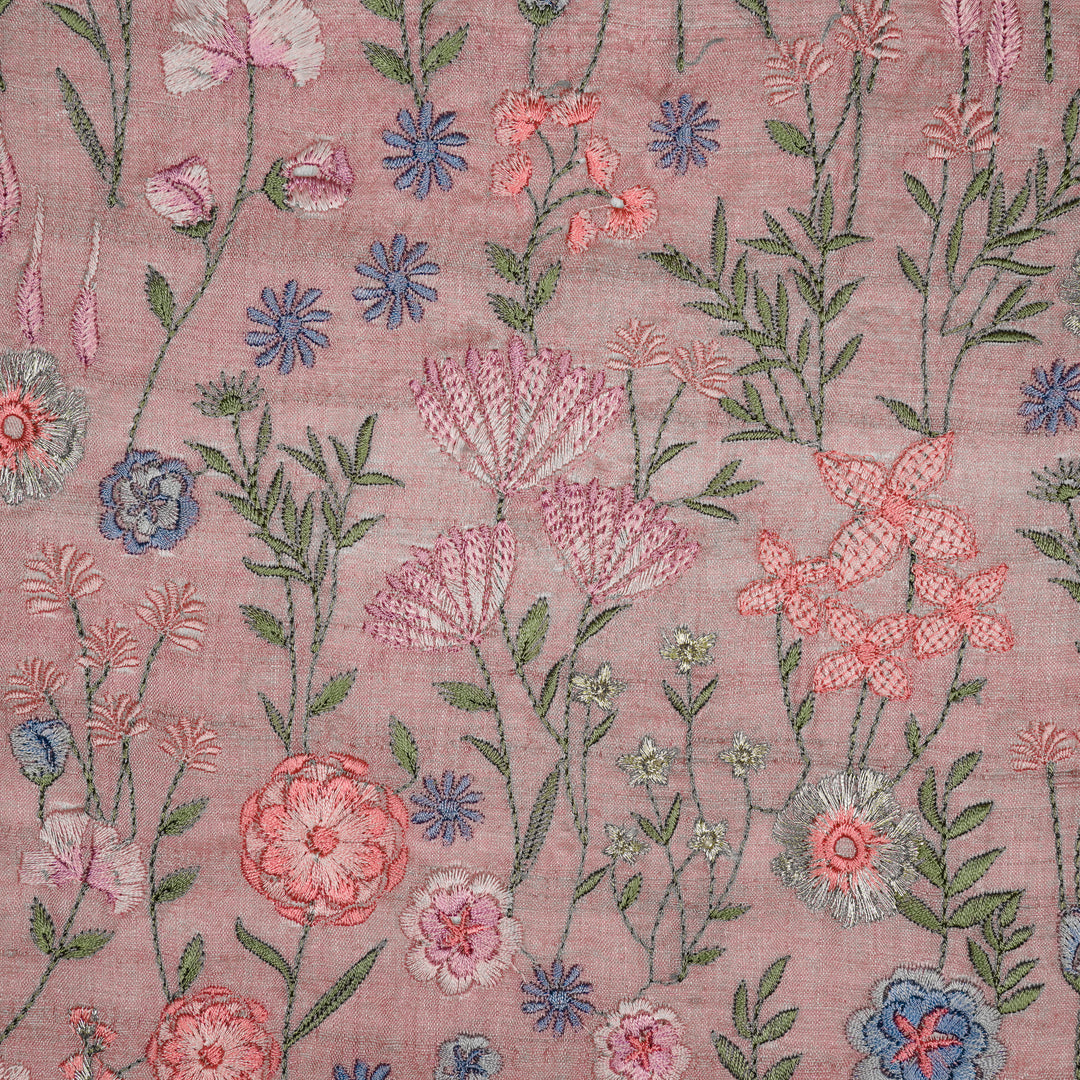 Madhuban Jaal On Lilac Tussar Silk Embroidered Fabric