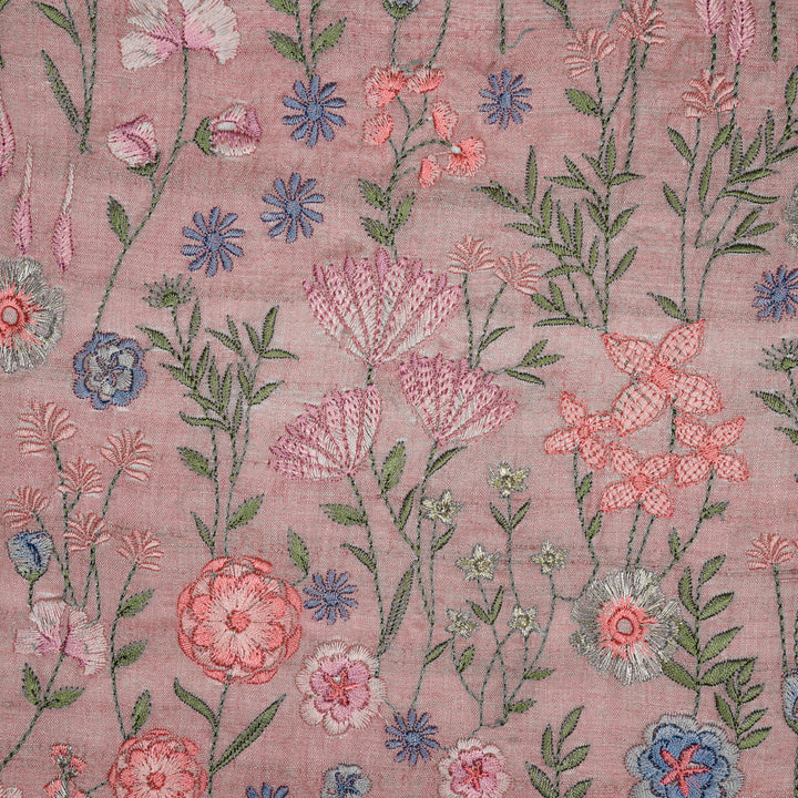 Madhuban Jaal On Lilac Tussar Silk Embroidered Fabric