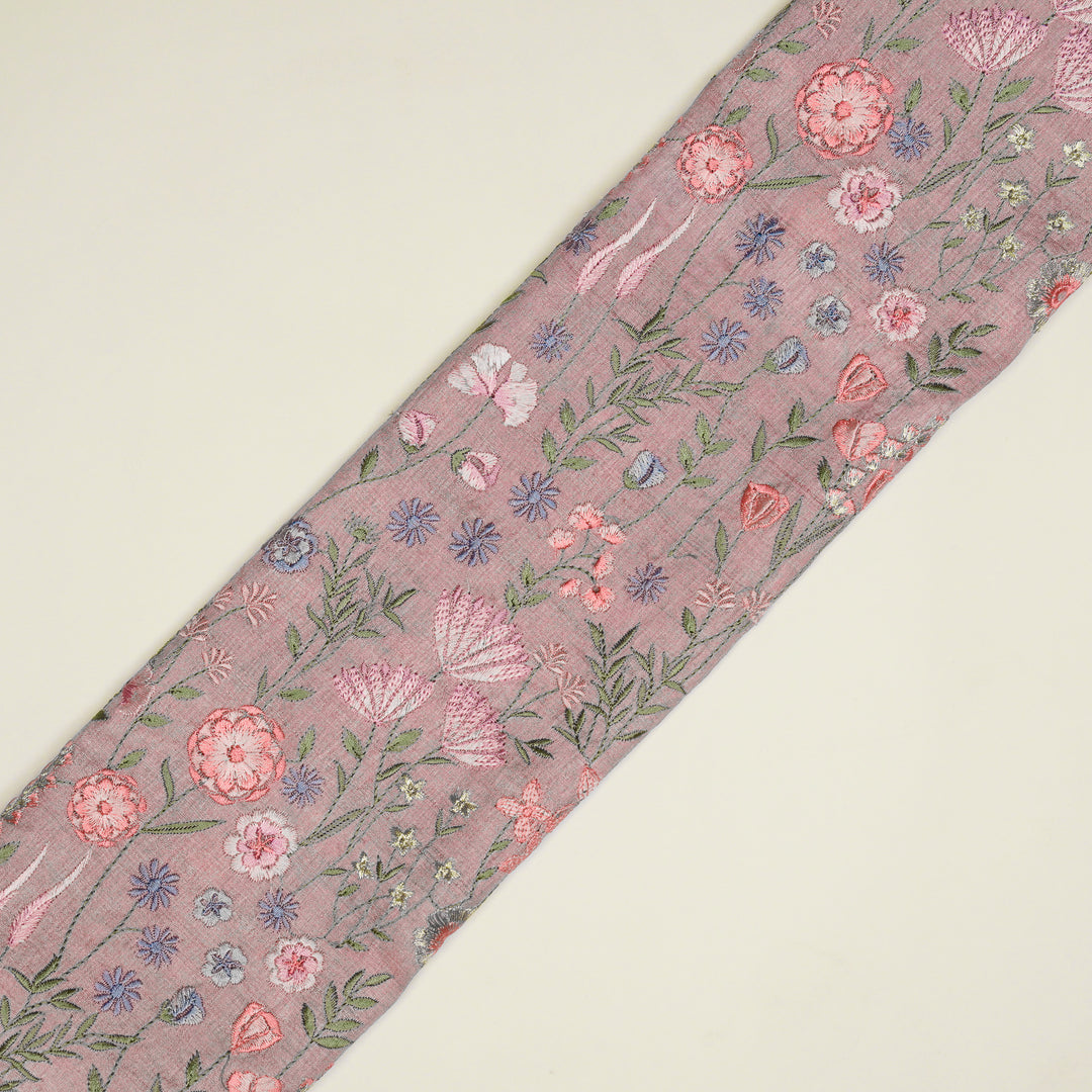Madhuban Jaal On Lilac Tussar Silk Embroidered Fabric